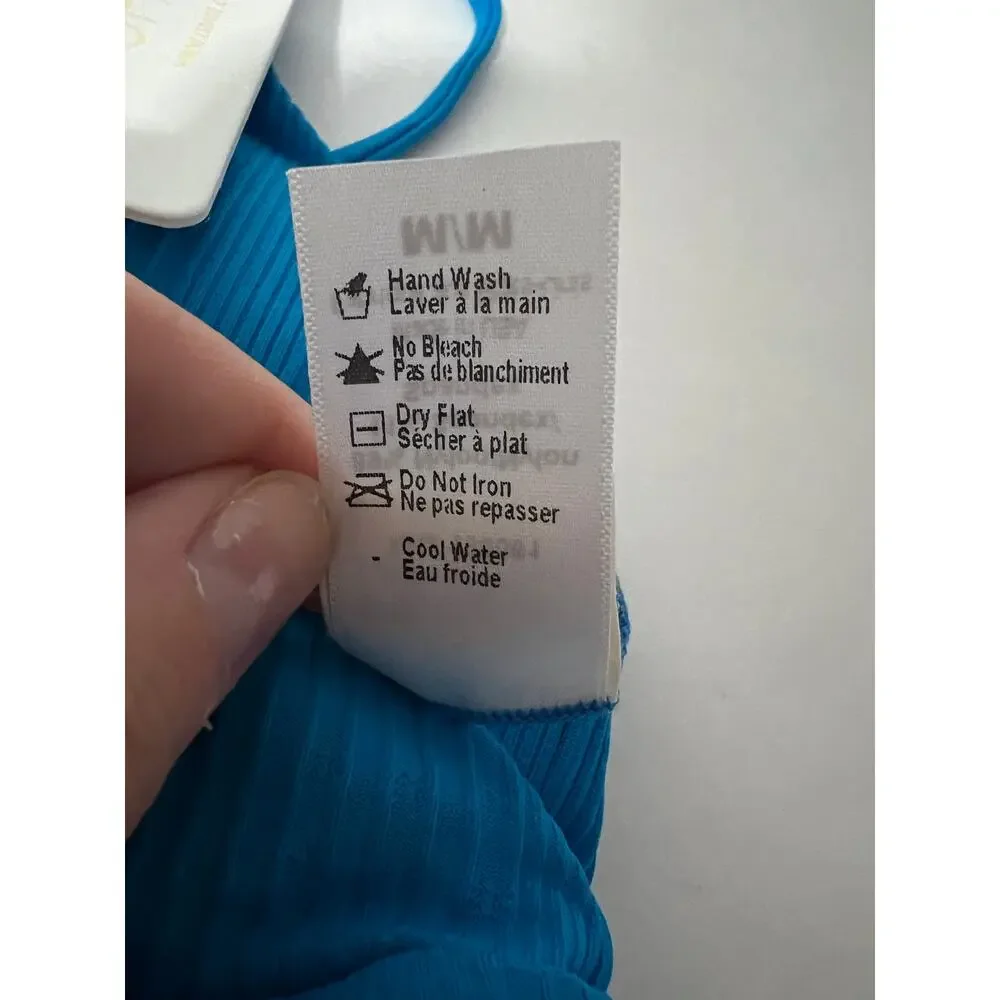 NWT L*Space Women's Ribbed Pointelle Winnie Bikini Swim Top Electric Blue Size M